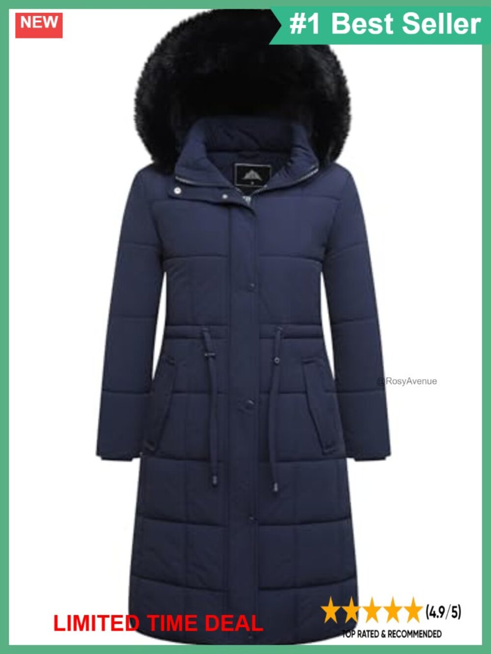 Womens Long Waterproof Parka Down Alternative Winter Coat Faux Fur Hood